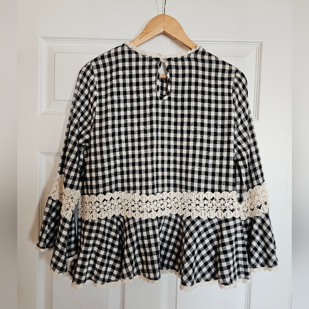 Anthropologie Everleigh Gingham Check Peplum Top Size Small - Picture 4 of 7